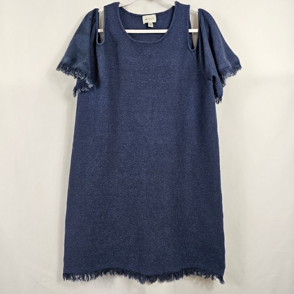 Milly Fringe Cold Shoulder Dress in Blue Size 18/20
